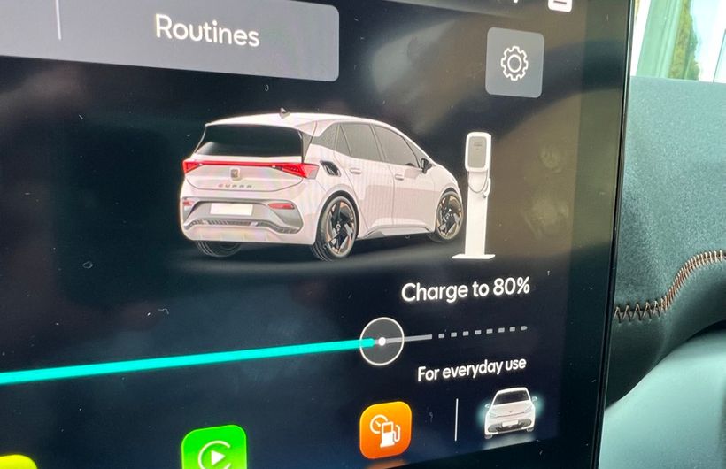 Cupra Born infotainment screen showing 80% charge level